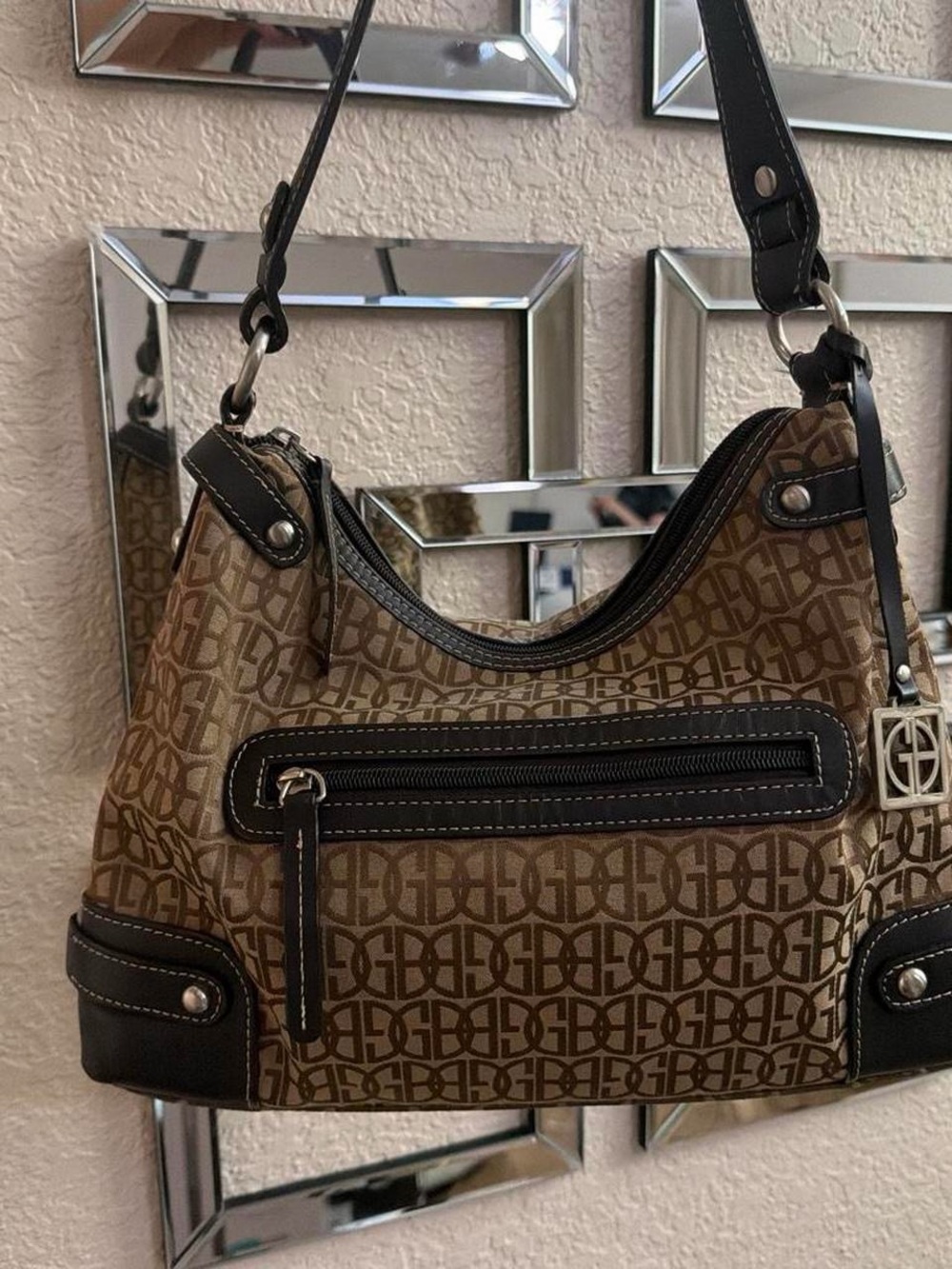 Giani Bernini Brown Monogram Shoulder Bag with Dark Trim